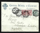 Italy ... 3 old stamps , still on envelope from Grand Hotel D` Europe Florence